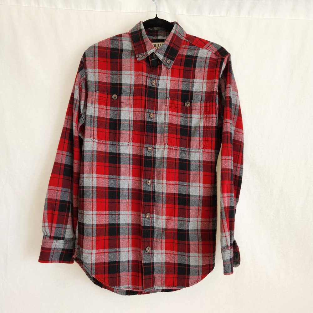 DULUTH Red Gray Plaid Free Swingin' Flannel Trim Fit Shirt Size S LIKE NEW! - Picture 3 of 16
